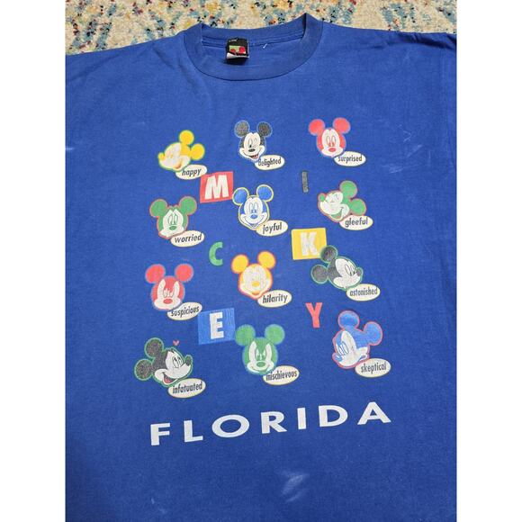 Vintage 90's Mickey Mouse Different Faces Graphic T-Shirt Size XL Walt Disney - Picture 1 of 9